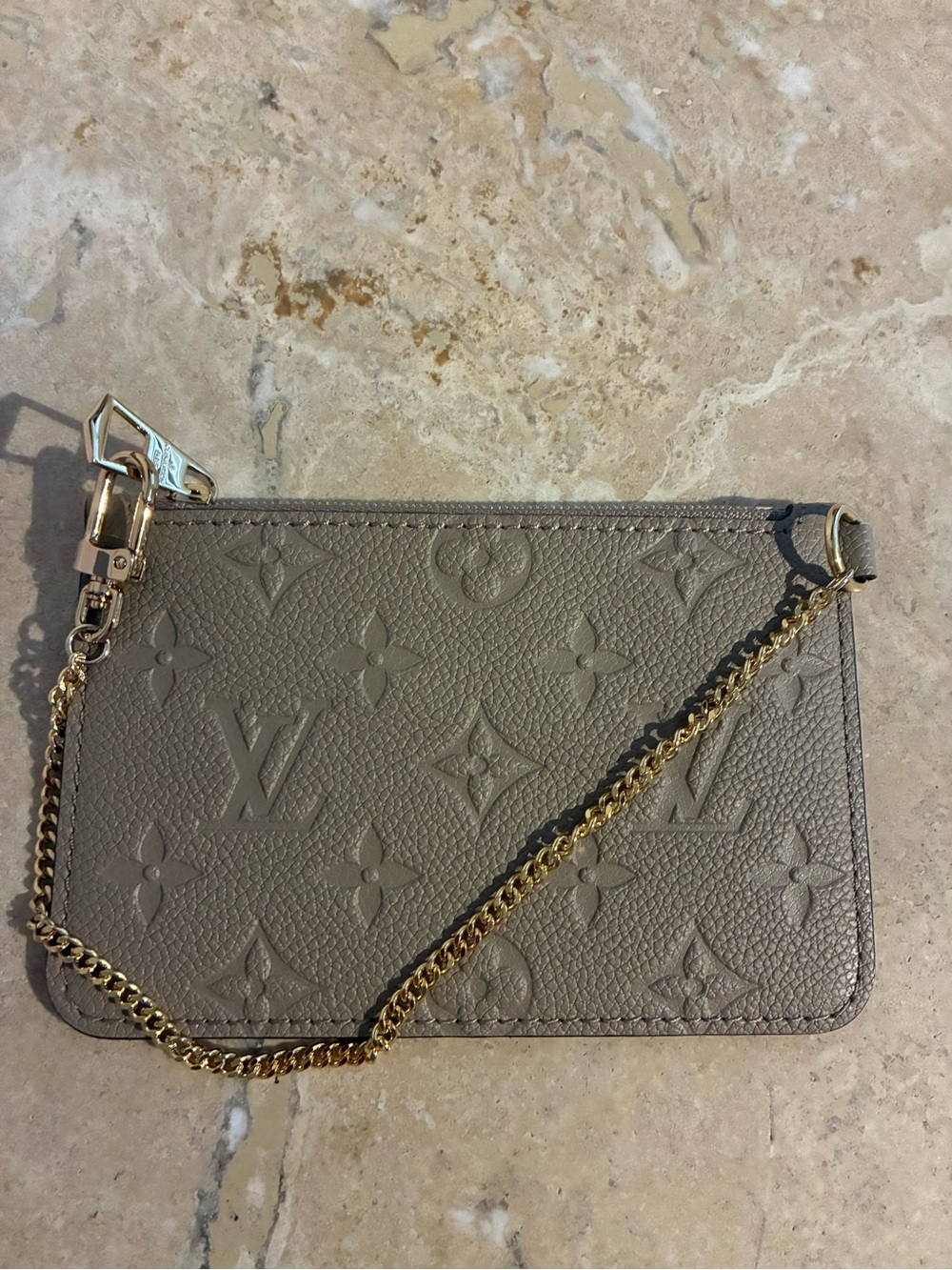 Louis Vuitton Taupe Monogram Empreinte Wristlet with Gold Chain